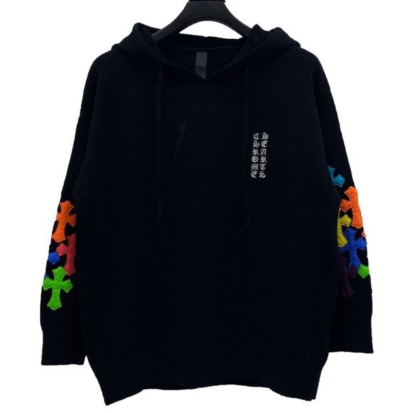 Black Chrome Hearts Horseshoe Embroidered Color Print Hooded Sweater - Picture 1 of 7